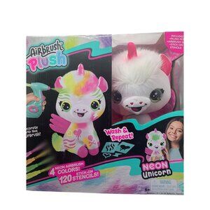 Airbrush Plush Neon Unicorn Toy Set With 4 Colors & 120 Stencils